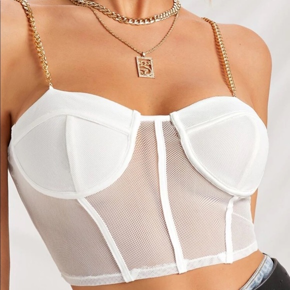 SHEIN Tops - Chain strap sheer mesh bustier cami